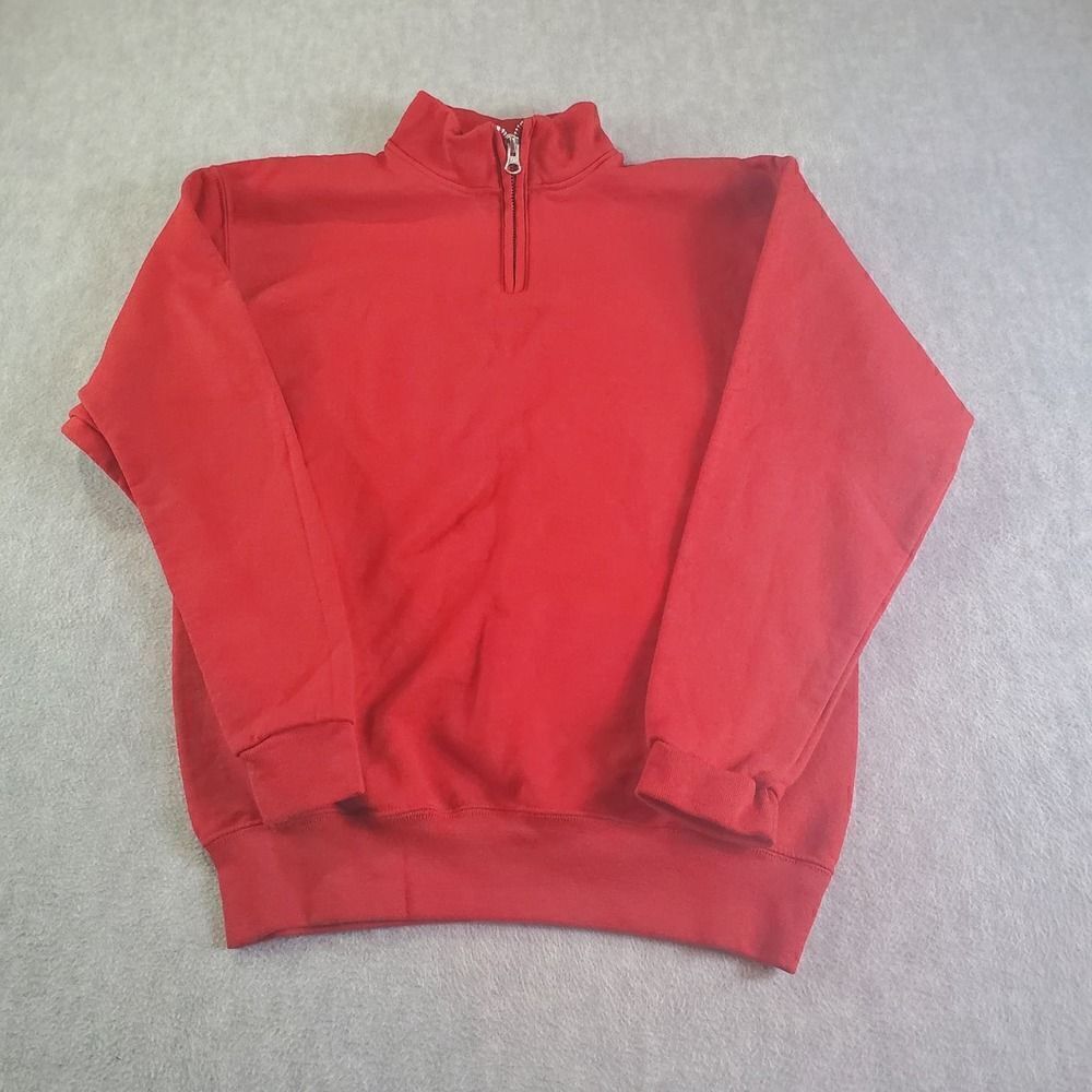 Vintage Jerzees Sweater Youth Large Red Nublend 1/4 Zip Pullover